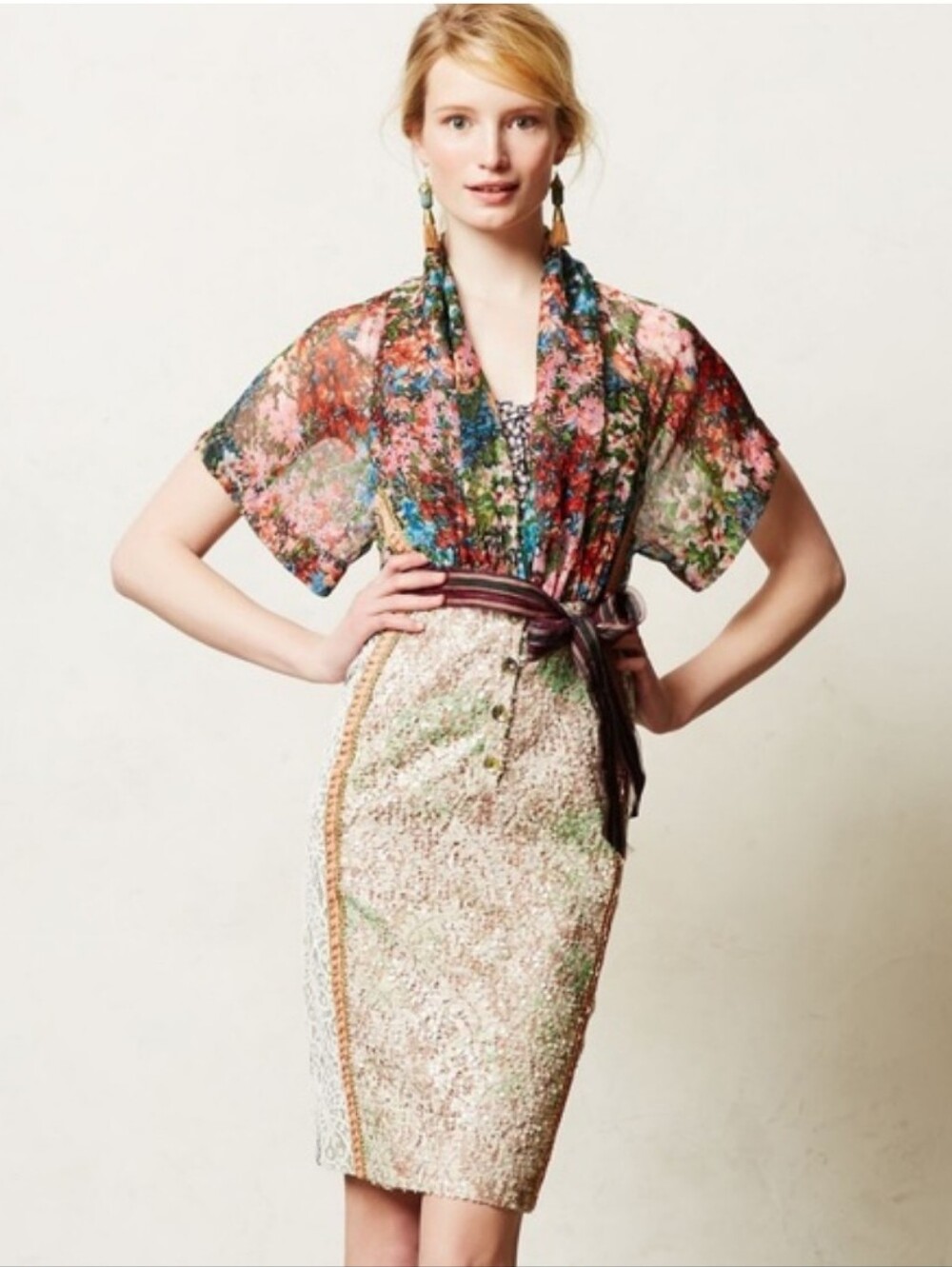 Anthropologie Beguile Bryan Lars Lana Dress Floral Multi Color Sequin Mini